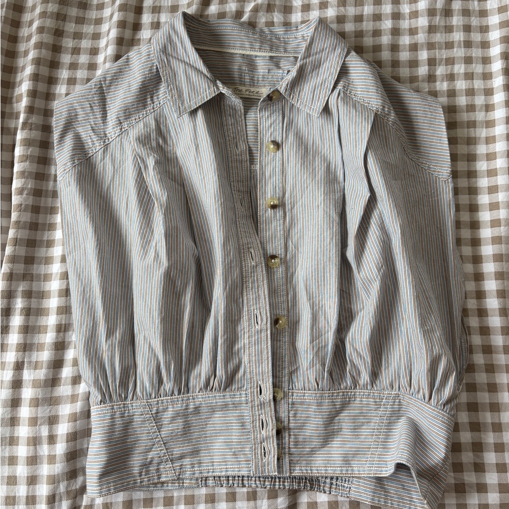 Free People Striped Button-Up Sleeveless Blouse